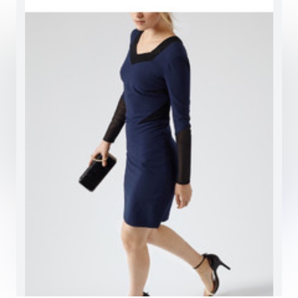Reiss Dress Blue Womens Size 8 Body Mesh Design Long Sleeve Occasion Wear - Picture 2 of 16